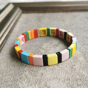 Roxanne Assoulin Rainbow Brite Gold Colorful Enamel Stretch Bracelet